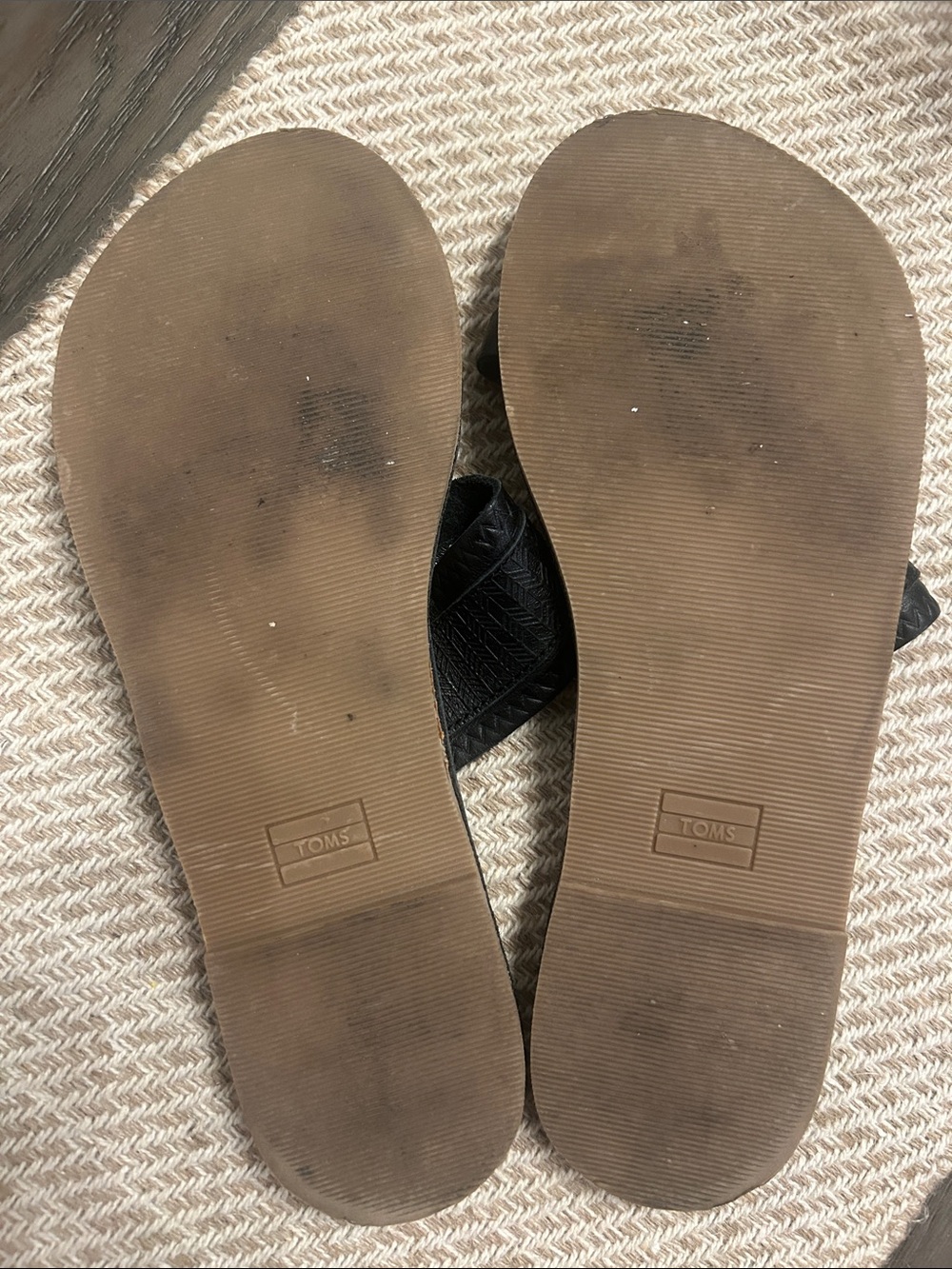 TOMS🩵Black LEATHER Toe-Loop Slip-On Slide Sandals #300515🖤US Size 11/EURO 42.5 - Picture 9 of 11